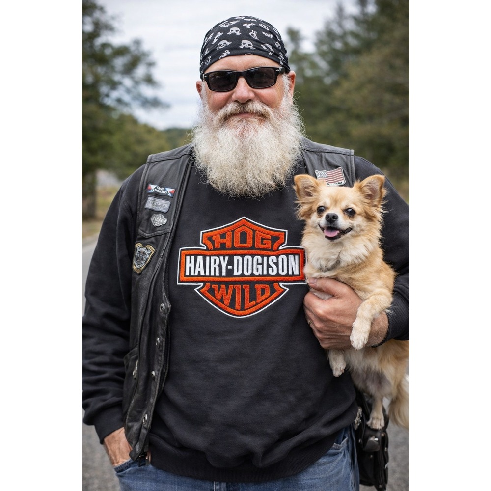 Big Dogs Hog Wild Hairy-Dogison Funny Biker Parody Sweatshirt Men's XL Black Y2K